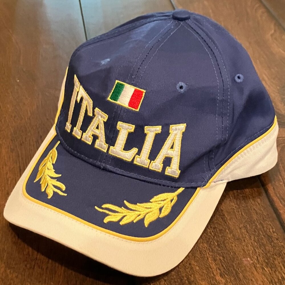 Navy Blue Italia Hat with White and Gold Accents - Adult - All Fabric